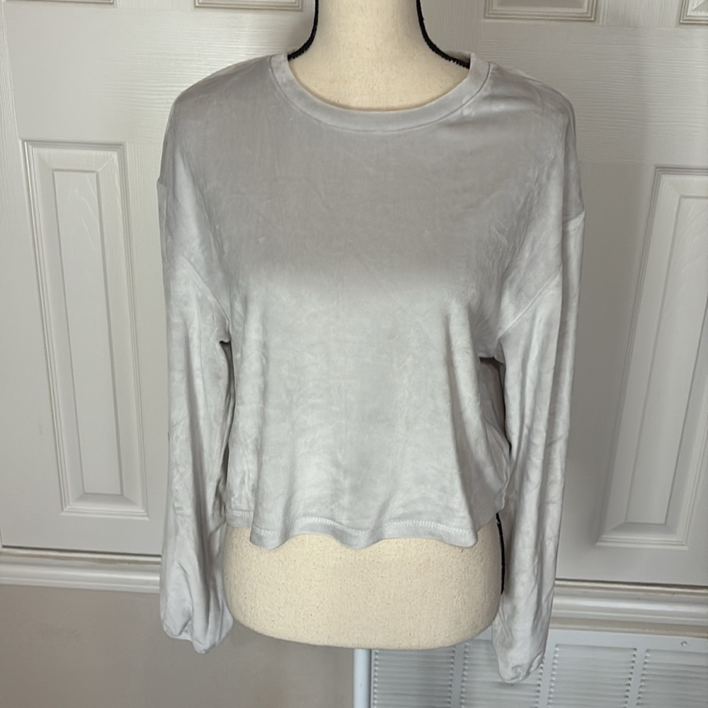 Double Zero light gray velour velvet long sleeve crop top Size M